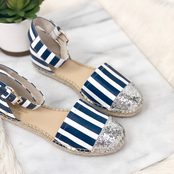 Kate Spade striped navy blue espadrilles sandals - Picture 3 of 4